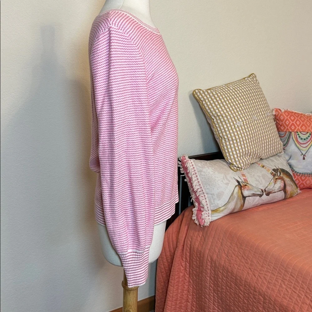 Talbots BISHOP SLEEVE STRIPE JACQUARD PULLOVER Pink and White size Small